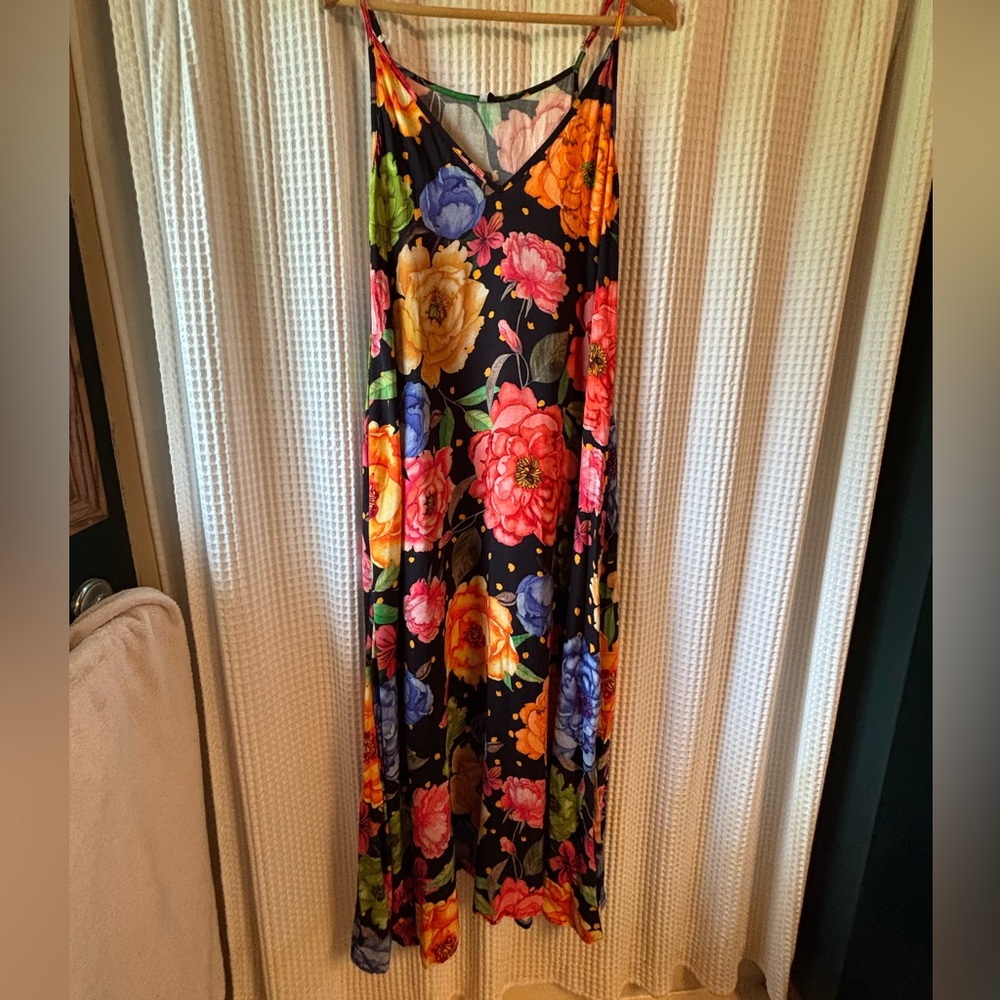 Floral Maxi Sundress - Black with Multicolor Blooms